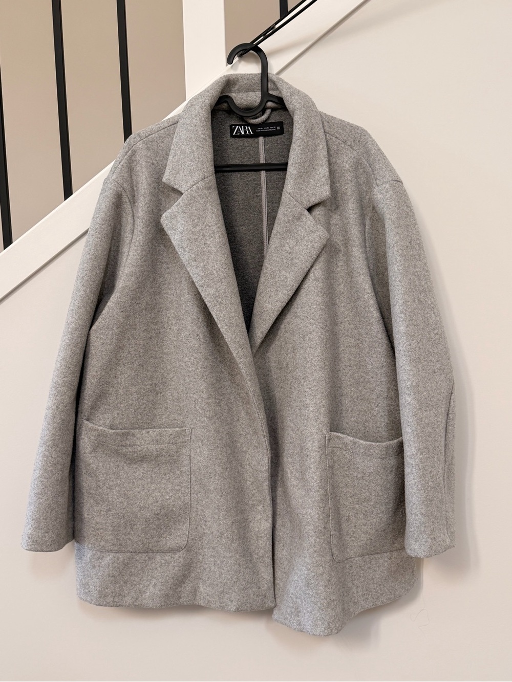 Zara Gray Relaxed Wool-Blend Pea Coat